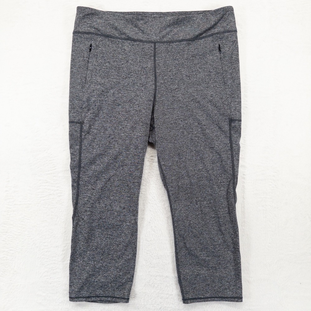 J Jill Fit Out & About Capri Leggings Large Gray Heathered Pull On Zip Pockets